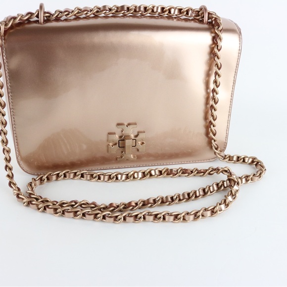 Tory Burch Metallic Patent Leather Mercer Shoulder Bag - Rose Gold - Picture 13 of 14